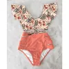 Women's Swimwear High Waist Ruffled Sexy Bikini Set 2023 Flounce Biquini Women Two Pieces Swimsuit Floral Beachwear V-Neck Bathing Suit