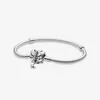 Butterfly Snake Chain Charm Bracelets 100% 925 Sterling Silver Rose Gold Clasp With Clear Stone Fashion Accessories249C