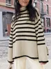 Damessweaters Zwart-wit gestreepte trui Street chic Losse top Pullover Vrouwelijke trui Lange mouw Coltrui Gebreid Geribbeld 231026