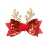 Accessoires de cheveux Coiffe de Noël Paillettes Paillettes Mignon Clip de bois pour enfants Filles Elk Bow Épingle à cheveux avec boule Femmes Noël Chapeaux Cadeaux