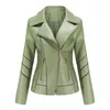 Kvinnors skinnjacka Spring Autumn Women Short Coat Lapel Pu Zipper Tops Overcoat Outwear Motorcykelkläder