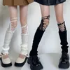 Chaussettes Lolita en dentelle pour femmes, sangle croisée, uniforme japonais JK, bottes d'hiver coréennes en tricot pour filles, chaussettes à empiler, couverture chauffante pour les pieds