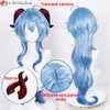 أزياء Catsuit New Cosplay Genshin Impact Ganyu 95cm Long Blue Bradient with bangs trhe hair مقاومة للحرارة لطيف + غطاء شعر مستعار