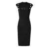 Casual Dresses Women's Button Design Knitted Cotton Dress Sexy Hollow Out Bodycon Jersey Fashion 81514