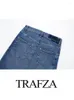 Skirts TRAFZA Women's Summer Fashion Pocket Back Slit Long Denim Skirt Vintage Mid Waist Zipper Casual