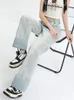 Jeans da donna Nostalgic Blue Denim Pantaloni a gamba larga per le donne 2023 Inizio autunno All-match Roll-up Pant Leg Mop Stile coreano Y2k