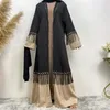 Etnik Giyim Orta Doğu Müslüman Dantel Dikiş Moda Elbisesi Kadın Fermuar elbisesi Abaya Femme Musulman
