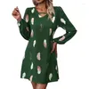 Casual Dresses Womens V Neck Long Sleeve Shifts Dress Loose Flowy Tunics Shirt