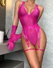 Sexy Set Ellolace Strip See Through Lingerie Bodysuit Deep-V Halter Erotic Costumes Porn Sissy Sexy Backless Sex Body 231027