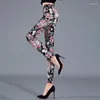 女性用レギンスカラーフラワーズプリントスタイルファッションスキニーストレッチレグギンフィットネスハイエラスティックパンツジムランニングタイツ