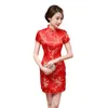 エスニック衣類中国の伝統的な刺繍チョンサムフェスティバルイブニングパーティードレスセクシーな夏の短いQIPAOプラスサイズsから6xl