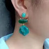 Dangle Earrings KKGEM Blue Apatite Green Amazonite 28x30mm Hexagon Shape Agate Stud Gemstone