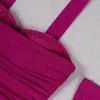 Sukienki swobodne kobiety est moda letnie fioletowe rękawiczki montowana na szyi bandażonka plisowana owinięta modna spódnica seksowna celebrytka częściowa suknia