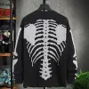 2YK Vintage Schädel Print Halloween Shirts Strickjacke Mode Lange Ärmel Stricken Top Pullover Männer Kleidung V-ausschnitt Taste Lose