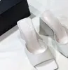 Pantofole estive punta quadrata tacco alto grosso esterno cinturino con una linea tacchi spessi scarpe da donna colori caramellati mostrano la moda