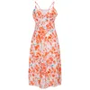 Casual Dresses Women's Summer Suspender Deep V Neck Sexig skarv Floral Dress Kink Neck -fit och flare Midi Comfy