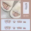 Falska naglar fulla strassar klara rosa tryck på tånaglar lätt och lätt att fästa falskt nagel för shoppingresande datering