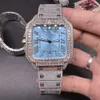 TZW9 1FOY Montre à diamant de glace en or rose 2 tons pour hommes, cadran rouge, cadran bleu, lunette carrée en diamant, nouvelle tendance, montre Hip Hop, montre à mouvement automatique