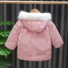 Пуховое пальто для девочек 27 лет, зимние куртки, модная детская одежда, детская куртка с радужной вышивкой для девочек 231026
