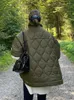 Trenchs de femmes manteaux matelassés Argyle manteau cape imperméable veste femme hiver armée vert décontracté rembourré lâche parkas surdimensionné col roulé