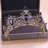 Kmvexo 2019 Nowy barokowy fioletowy kryształ tiara korona nowożeńca hair akcesoria panny młode ślubne Księżniczka królowa Diodem H2916