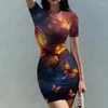 Casual Dresses Summer Ladies Sexy Body Dress Butterfly 3D Printed Lady Fashion Trend Women