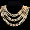 20 mm Männer Hip Hop Prong Cuban Link Kette Halskette Bling Iced Out 2 Reihe Strass gepflastert Miami Rhombus Halsketten Juwel Dhgarden Otxdq