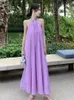 Vestidos casuais verão longo um pedaço vestido mulheres roupas de férias elegante bastante sólido sem mangas soltas maxi praia robe mujer vestidos