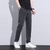 Pantaloni da uomo Pantaloni da uomo alla moda con design Haren a 6 tasche con coulisse in vita elastica casual a righe grigie nere