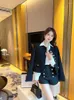 Kvinnorjackor 2023 Autumn Winter Solid Color Tweed Jacka Korean Fashion Retro Wool Liten doft Söt enkelbröst O-hals Ytterkläder