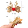 Accessoires de cheveux Coiffe de Noël Paillettes Paillettes Mignon Clip de bois pour enfants Filles Elk Bow Épingle à cheveux avec boule Femmes Noël Chapeaux Cadeaux