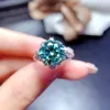 حلقات الكتلة meibapj 5 s 11mm كبيرة الأخضر moissanite الأحجار الكريمة خاتم زهرة الماس للرجال 925 الجنيه الاسترليني الفضة مجوهرات الزفاف