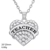 Teamer – collier avec pendentif en forme de cœur gravé en cristal rose bleu clair, avec chaîne à maillons, bijoux à la mode pour la journée des enseignants, cadeau 227V