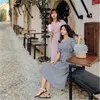Party Dresses V-Neck Women's Summer Dress 2023 Arrivals Plaid Long With Belt Korean Short Sleeve Vestido Female Mujer Lady Clothes