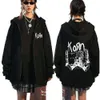 Korn Rock Band Men S Hoodies Letter Print Zipper Jackets Metal Gothic Graphics Sweatshirts Loose Casual Zip Up Hooded Coats