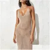 Grundlegende Freizeitkleider Cloghet Knit Er Up Bikini Urlaub Langer Y-Back-Rock Strandseite Oberschenkel Split-Kleid für Frauen Drop Delivery Appa Dhmg8