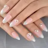 False Nails Rose Flower Pattern Nail Tips With Pearl Leopard Original Designs Charms Almond Shape Press On Fake Figernail 24 Pcs