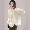 Kvinnors tröjor Kvinnor Varma stickade tröja Hoppare Mohair V-ringning Mink Pullover Korean Solid Winter Chic