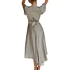 カジュアルドレス女性のソフトファッションドレスソイルドカラープリントグリッターパーティーディープvネック短袖エレガントなスリム