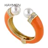 Bangle KAYMEN Fashion Women 9 Colors Double Imitation Pearls and Rhinestones Enamels Bracelet Statement Bangle BR-03155 wholesale 231027