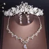 Orecchini Collana Barocca Vintage Oro Cristallo Foglia Perla Set di gioielli floreali Set da sposa Strass Girocollo Tiara Corona280D