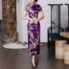 Vêtements ethniques Femmes Robe Chinois Cheongsam High Side Split Noeud Boutons Satin Soyeux Été Printemps Qipao