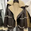 Women's Leather YOLOAgain 2023 Winter Warm Oversized Lamb Fur Shearling Jacket Women Real Coat Ladies Overcoat