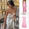 Abiti casual Donna Satin Cut-Out Backless Slip Dress Signore sexy Elegante Solid Camis con spacco Lungo 2023 Estate Festa femminile Midi Robe