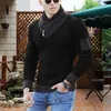 Herrtröjor Autumn Men Turtleneck Scarf High Collar Knitwear One Piece Sweater Korean Fashion Vintage Oversize Winter Pullovers