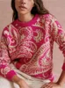 Suéteres para mujer Mujeres Cashew Jacquard Suéter Jumper Cuello redondo Vintage Manga larga Señoras Jersey Primavera 231026