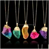 Pendant Necklaces Irregar Rainbow Natural Stone Quartz Crystal Pendants For Women Drusy Druzy Gold Color Chain Statement Necklace Je Otcoi