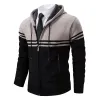 2023 Autumn Winter Men's Hooded Sweater Casual Striped Men Cardigan Coat Patchwork Knitwear Thicken Warm Mens Slim Sweater