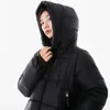 女性用トレンチコート冬の濃い暖かいミッドレングスパフジャケット長袖ジッパーパーカー韓国ポケット綿カジュアルルーズアウターブラック