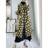 Women's Trench Coats GGHK Pleated Women Coat Fashion Printing Color Blocking Design Single-breasted Long Loose Large Size Fall Robe